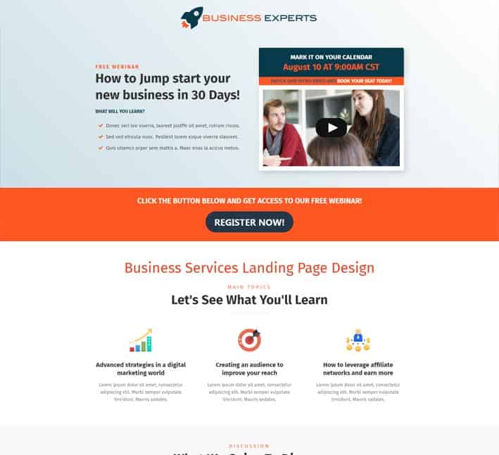 webinar landing page for business