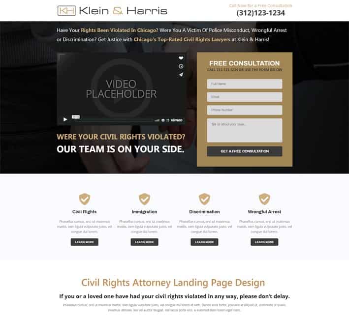 landing pages for civil rights attorneys